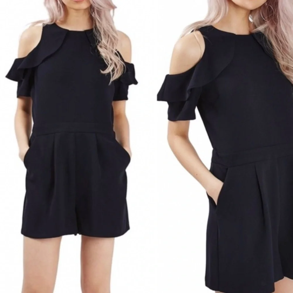 Topshop Cold Shoulder Ruffle Romper - Picture 2 of 3